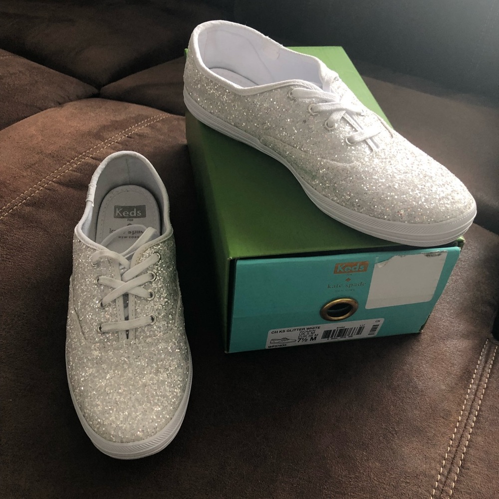 White Glitter Kate Spade Ked Shoes